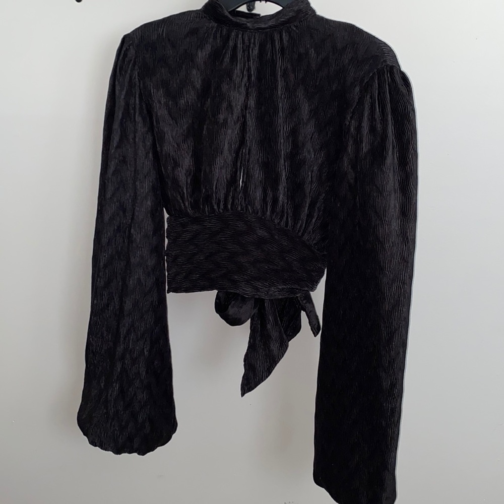 S, Black, Bell Sleeve, Open Back, Slitted Front, Party Top